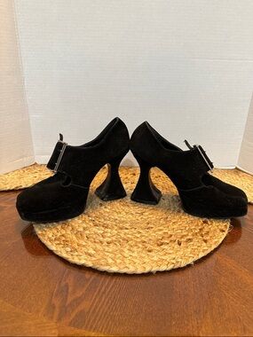 Women's Black Suede Buckle Heels